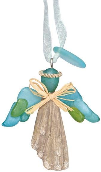 Cape Shore Christmas Resin Ornament, Driftwood and Sea Glass Angel, Holiday Tree Decoration, Home Collection
