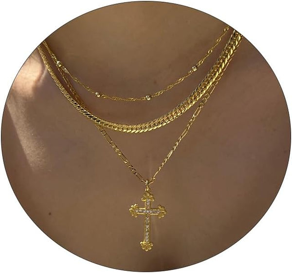 Amicon Cross Necklace for Women 14K Gold Plated Dainty Heart Cross Pendant Choker Simple Trendy Cute Cross Charm Diamond Necklace Faith Jewelry Religious Minimalist Gift