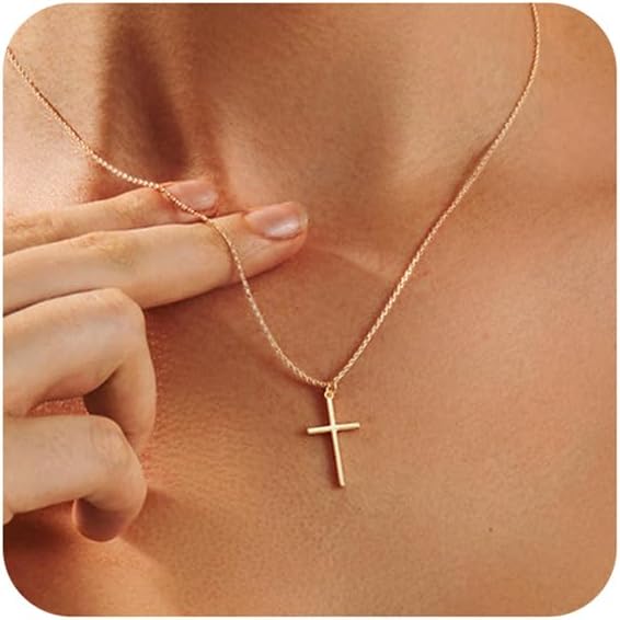 HERIER Cross Necklace for Women - 18K Gold Plated Cross Pendant Necklace Dainty Simple Gold Cross Necklace Tiny Gold Cross Necklaces for Women Trendy Gold Jewelry for Women Gift