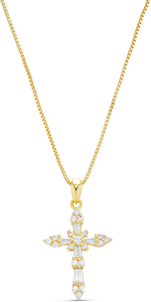 Milla 14K Gold Plated Cross Necklace for Women, Silver Cross Necklaces for Women, 18 inches Chain with Cross Pendant