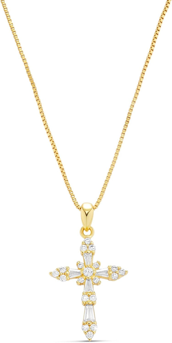 Milla 14K Gold Plated Cross Necklace for Women, Silver Cross Necklaces for Women, 18 inches Chain with Cross Pendant