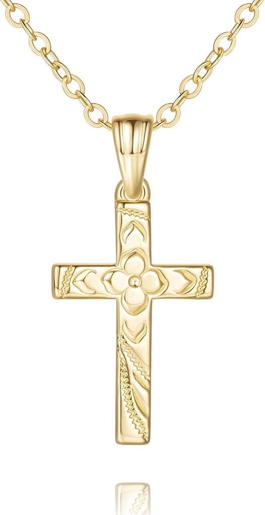 Cross Necklace for Women 14K Gold Cross Necklaces for Women Necklace Crosses Pendant Floral Pattern with Delicate Cable Chain Womens Crosses Necklaces
