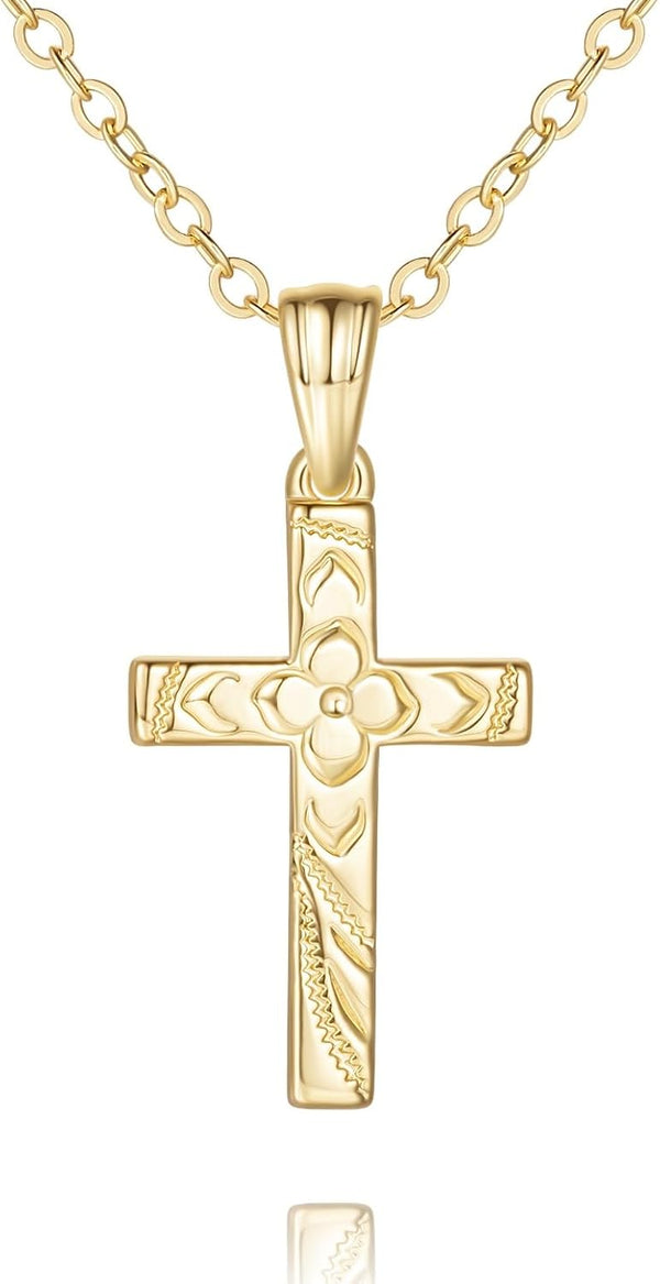 Cross Necklace for Women 14K Gold Cross Necklaces for Women Necklace Crosses Pendant Floral Pattern with Delicate Cable Chain Womens Crosses Necklaces