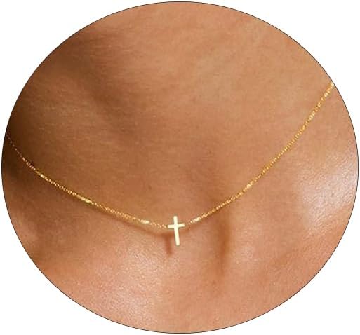 Rotnso Cross Necklace for Women 14K Gold Silver Plated Sideways Cross Necklace Set Dainty Simple Silver Cross Choker Trendy Cute Layered Gold Cross Pendant Chain Faith Jewelry Gift