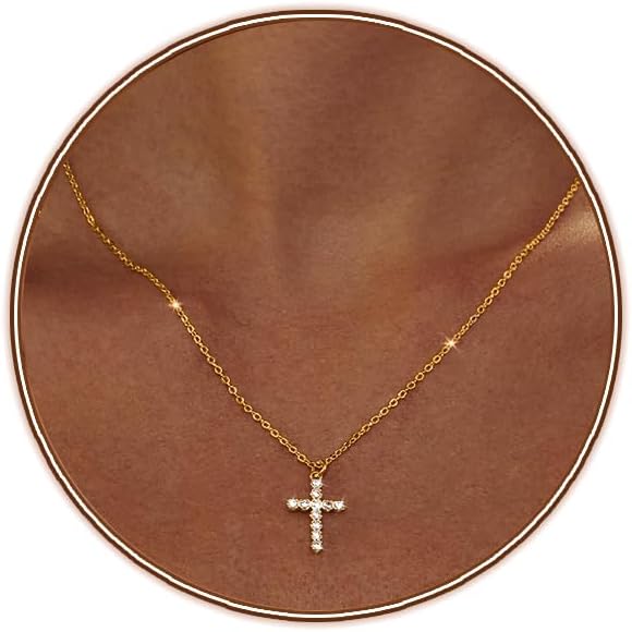 Zeffy Cross Necklace for Women,18K Gold\/Silver Plated Tiny Cubic Zirconia Cross Pendant Necklace for Women Simple Layered Cross Necklaces for Women