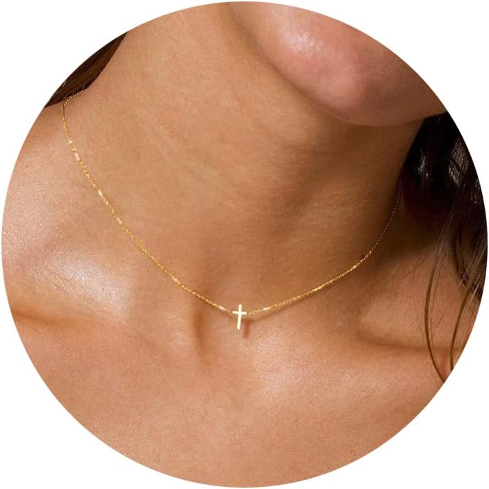 KICKGY Cross Necklace for Women，Dainty Gold Necklace 14k Gold Plated Small Cross Pendant Necklace Simple Gold Cross Necklaces for Women Cute Gold Cross Choker Necklaces Trendy Gold Jewelry Gifts