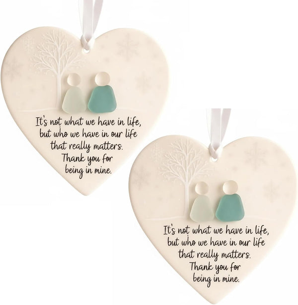 2PCS Heart Shaped Sea Glass Friendship Ornament,A Heart Shaped Keepsake of Everlasting Friendship,Christmas Pendant,Can Be Used as a Christmas Tree Ornament, Perfect for Friends or Lovers