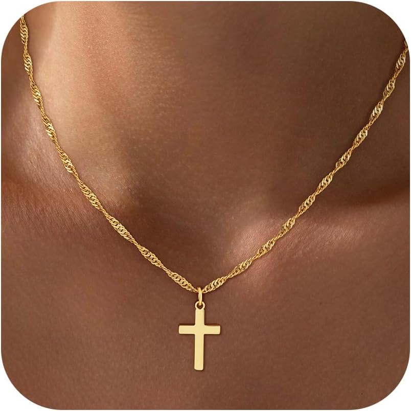 Fezodo Cross Necklace for Women Trendy - Dainty 18K Real Gold Plated Minimalist Cross Necklace Non Tarnish Waterproof Trendy Cute Simple Small Necklaces Easter Christian Religious Faith Jewelry Gifts