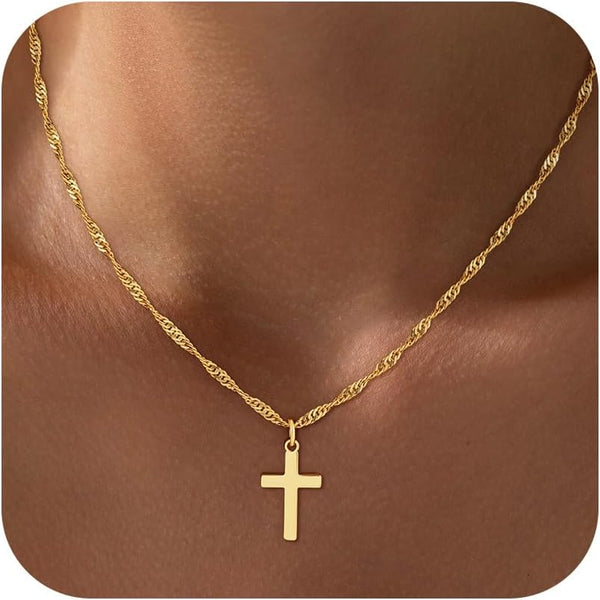 Fezodo Cross Necklace for Women Trendy - Dainty 18K Real Gold Plated Minimalist Cross Necklace Non Tarnish Waterproof Trendy Cute Simple Small Necklaces Easter Christian Religious Faith Jewelry Gifts