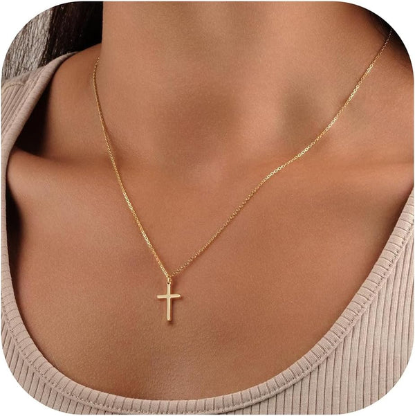 Turandoss Gold Cross Necklace for Women - Dainty 14K Gold Plated Cross Necklace Layered Beaded Infinity CZ Holy Mary Medal Pendant Necklaces for Women Trendy Faith Jewelry First Communion Gifts