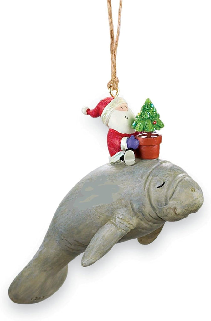 Cape Shore Santa Riding Manatee Nautical Coastal Christmas Holiday Ornament Resin