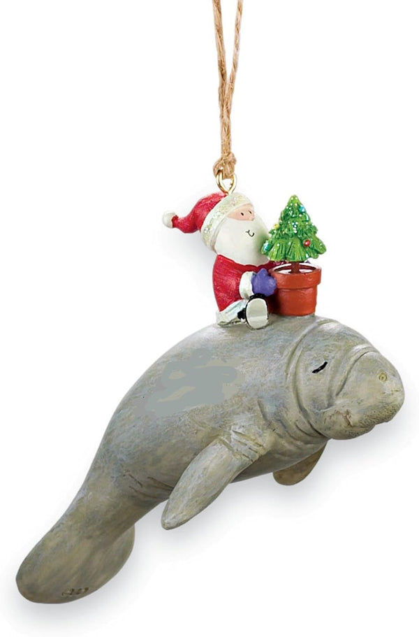 Cape Shore Santa Riding Manatee Nautical Coastal Christmas Holiday Ornament Resin