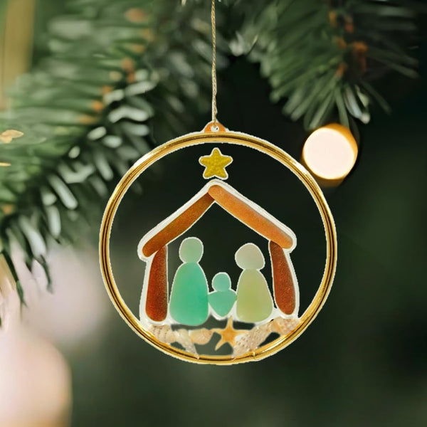 Sea Glass Nativity Christmas Ornament, Hanging Nativity Christmas Tree Decoration, Handmade Nativity Pendant, Faith-Themed Ornament for Christmas Tree and Coastal Home Decor