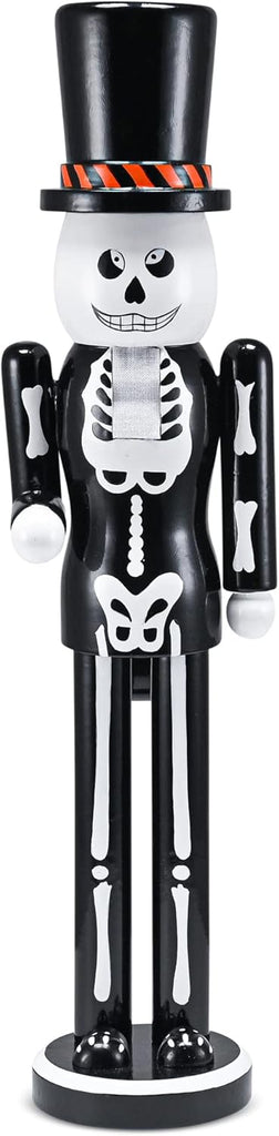 Ornativity Christmas Scary Skeleton Nutcracker – Black and White Wooden Day of The Dead Skeletal Nutcracker Man with Top Hat Xmas and Halloween Themed Holiday Nut Cracker Figure Decorations 15"