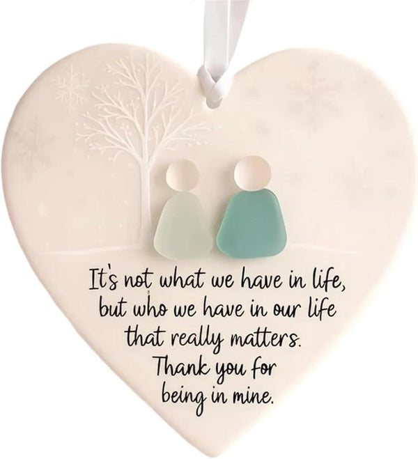 Heart-Shaped Sea Glass Friendship Decor,Timeless Friendship Heart Keepsake,Friend-Ship Hear-t Ornament for Christmas Tree Hanging Ornaments (1PC)