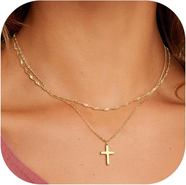 Zalcon Cross Necklace for Women, Gold Plated\/Sterling Silver Plated Layered Choker Pendant Necklaces for Women Stack Jewelry for Women Trendy