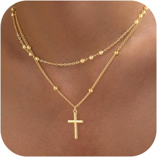 GRCLD Cross Necklace for Women Dainty 14K Real Silver Gold Plated Layered Cross Pendant Necklace Stack Simple Trendy Cute Charm Choker Necklaces Jewelry Gift for Women Teen Her