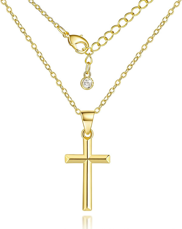 14K Gold Cross Necklace for Women Small Cross Necklace for Women 14K Gold Necklaces for Womens Trendy Modern Minimalist Inspiration Golden Jewelry for Womens Crosses Pendant (A-Cross)