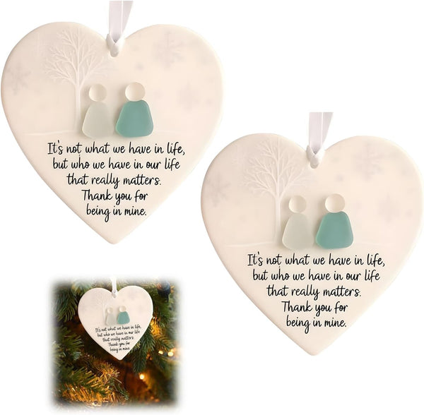 2Pcs Heart-Shaped Sea Glass Friendship Decor, Timeless Friendship Heart Keepsake, Sea Glass Art Friend-Ship Ornament for Christmas Tree Hanging Ornaments