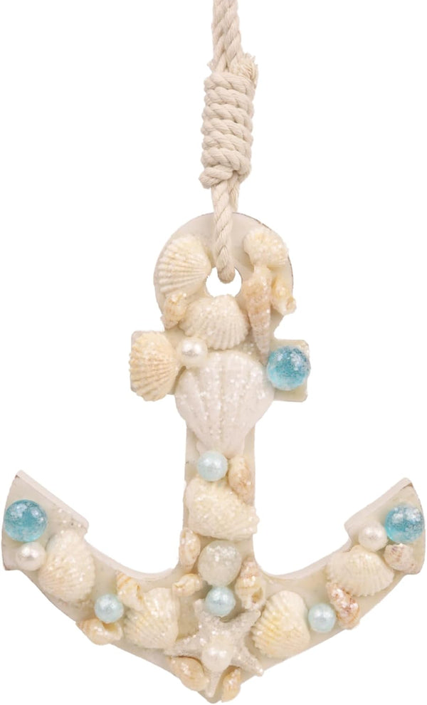 Needzo Christmas Seaglass Anchor Ornament, Nautical Tree Decor, Beach Themed Holiday Accessory, 7 Inches