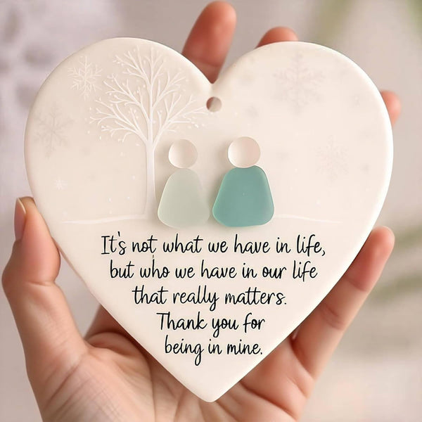 Heart-Shaped Sea Glass Friendship Decor, White with Blue and Green Glass, Christmas Tree Ornament, Pendant Style, Home Decor,Sea Glass Art for Best Friends (1pcs)