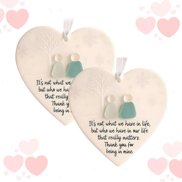 2Pcs Heart-Shaped Sea Glass Friendship Decor,Timeless Friendship Heart Keepsake - Christmas Pendant,Sea Glass Art for Christmas Tree Hanging Ornaments,for Friends or Lovers