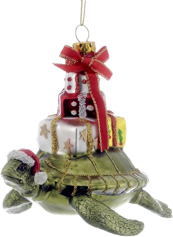 Kurt Adler 4" Glass Turtle with Gift Ornament for Christmas