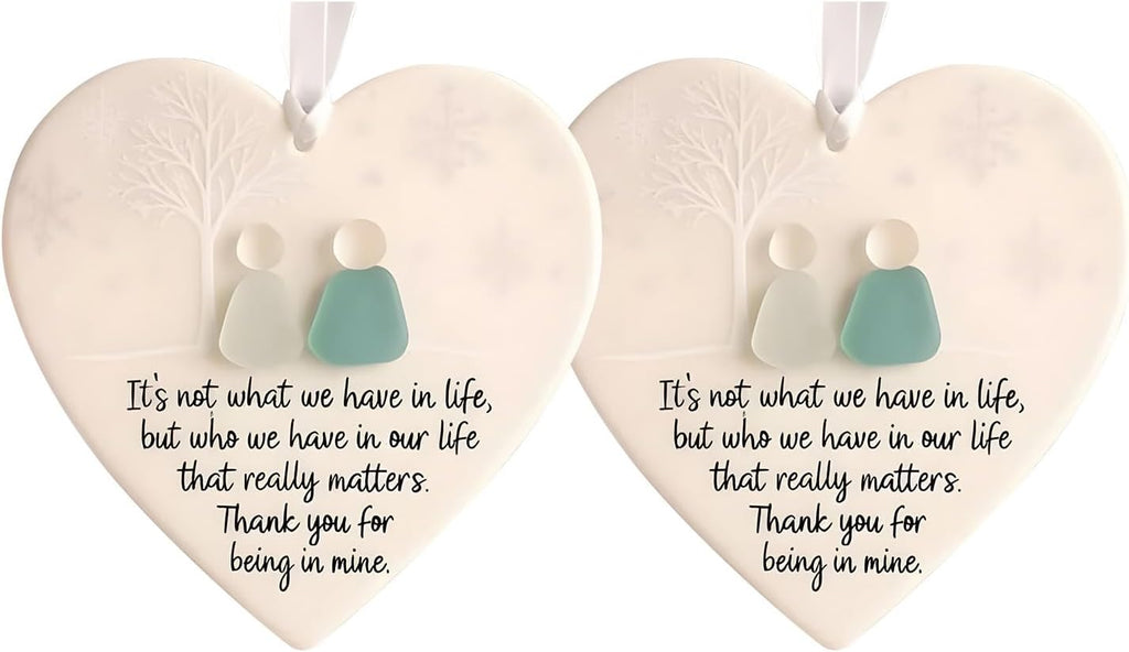 Heart-Shaped Sea Glass Friendship Decor,Timeless Friendship Heart Keepsake for Christmas Tree Hanging Ornaments (2PCS)