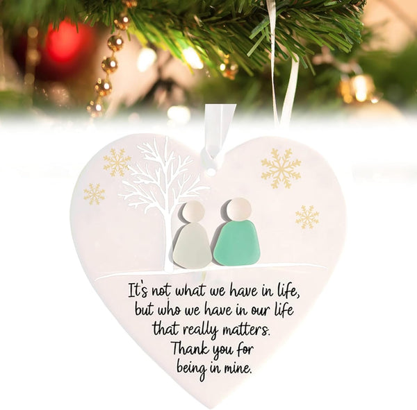 Heart-Shaped Sea Glass Friendship Ornaments, Acrylic Heart Ornament Keepsake, Christmas Pendant for Christmas Tree Hanging Ornaments, Sea Glass Art for Best Friends