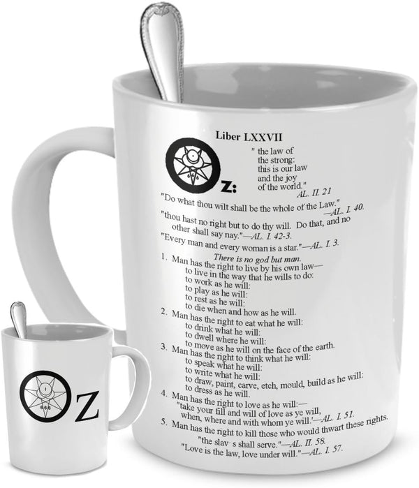 Thelema coffee mug - Liber Oz - Aleister Crowley Liber Al vel Legis unique esoteric OTO 11oz ceramic tea cup gift