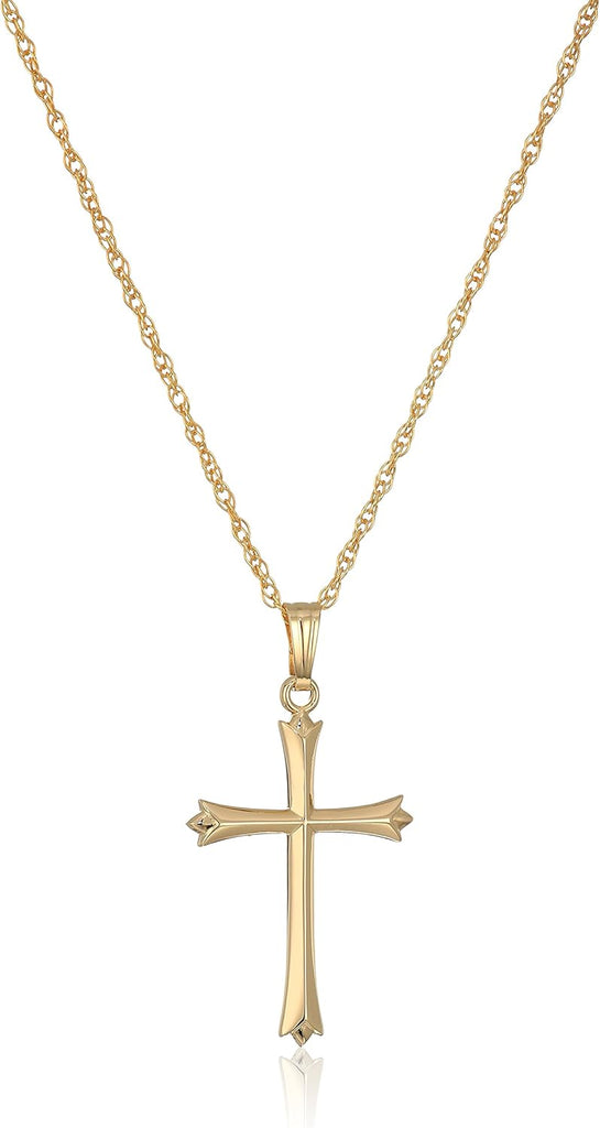 Amazon Essentials Ladies' 14k Gold Filled Polished Embossed Cross Pendant Necklace, 18“