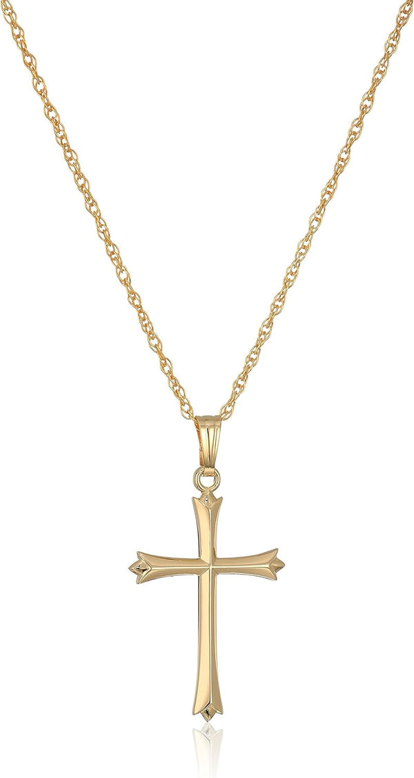Amazon Essentials Ladies' 14k Gold Filled Polished Embossed Cross Pendant Necklace, 18“