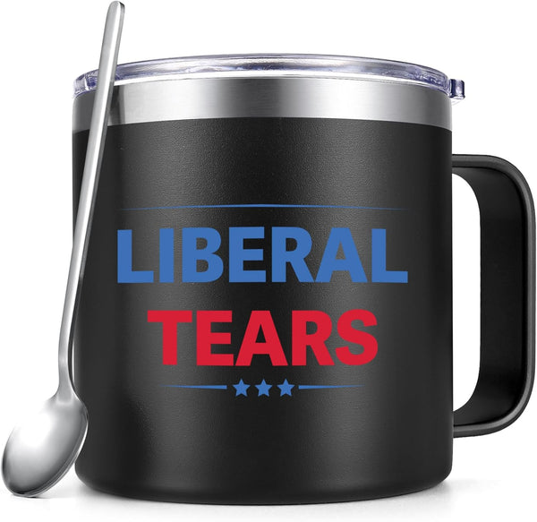Gtmileo Liberal Tears Mug-14oz Stainless Steel Insulated Coffee Mug, Conservative Republican Gifts for Men, Birthday Christmas Gifts for Men, Funny Gift for Friends and Colleagues, Black