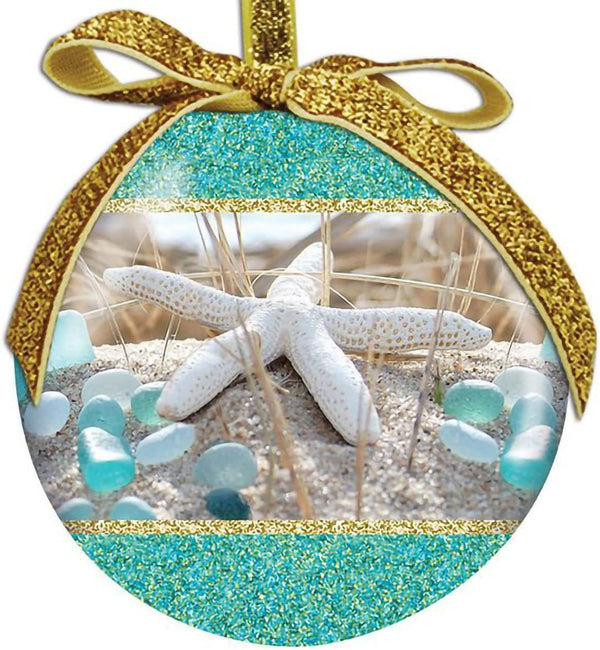 Cape Shore Christmas Ball Ornament, Beach Walk Sea Glass Gift for Retirement Beach Lover Holiday Tree Decoration, Home Collection
