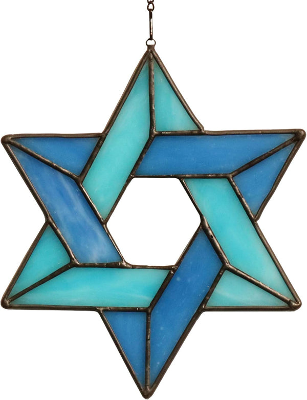 HAOSUM Jewish Star Stained Glass Window Hanging,Star of David Suncatcher for Home Office,Family Guardian Birthday Gifts for Women, Housewarming Gifts