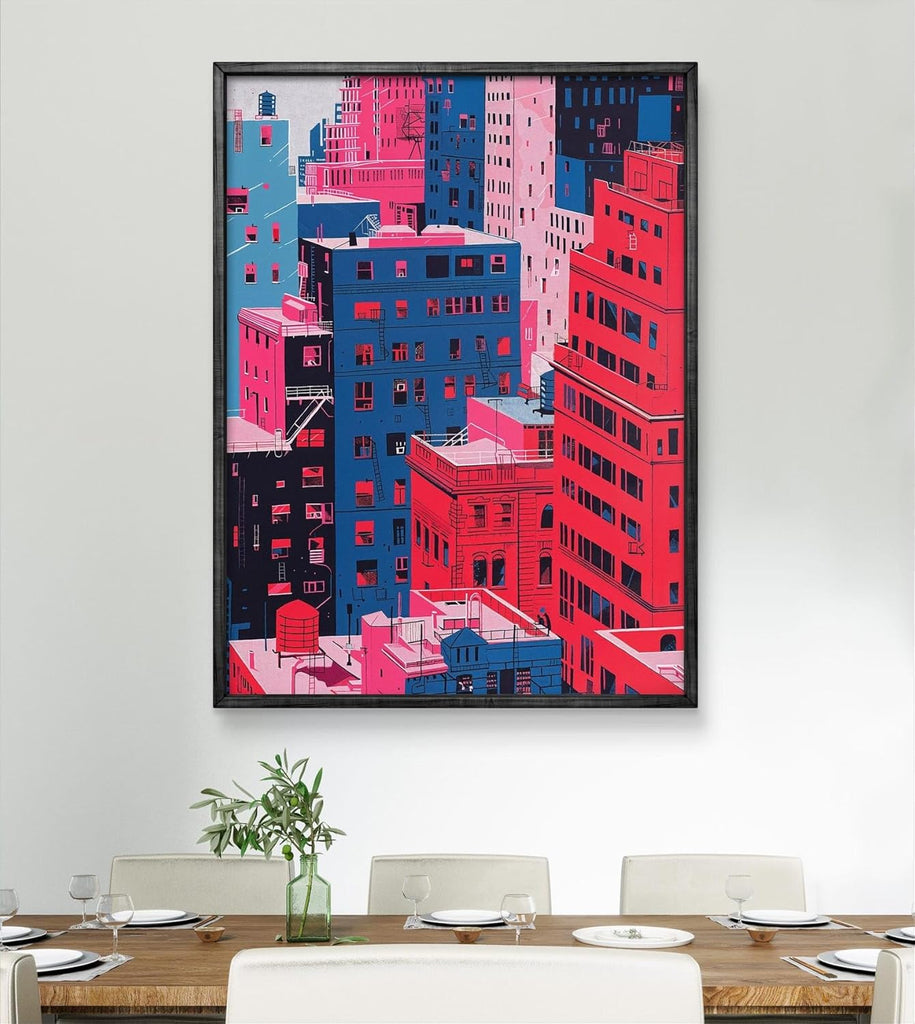 Vibrant Cityscape Art Print Modern Urban Wall Decor Neon City Poster Architectural Pop For Loft Or Office The New Yorker