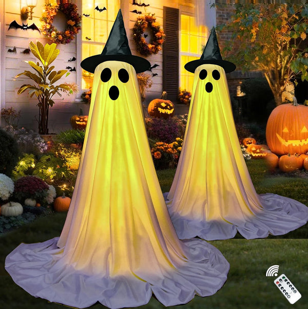 2Packs Halloween Decorations-Halloween Decorations Outdoor,Light Up Spooky Ghost Decoration Indoor with Remote Control LED String Lights,Ghost Outside Decor for Yards Porch Gardens Lawn Party