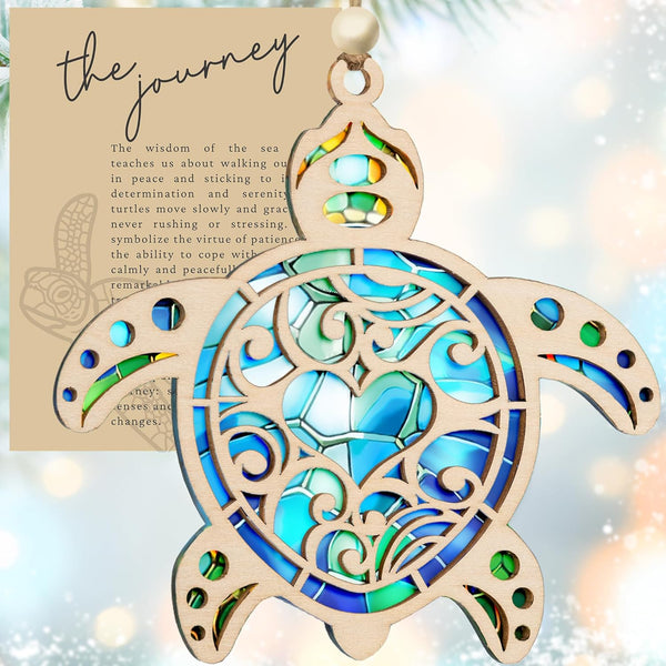 Sea Turtle Gifts for Women, Suncatcher Ornament with Story Card, Turtle Christmas Cards, Beach Gifts for Women, Beach Christmas Ornaments for Tree, White Elephant Presents for Friendship