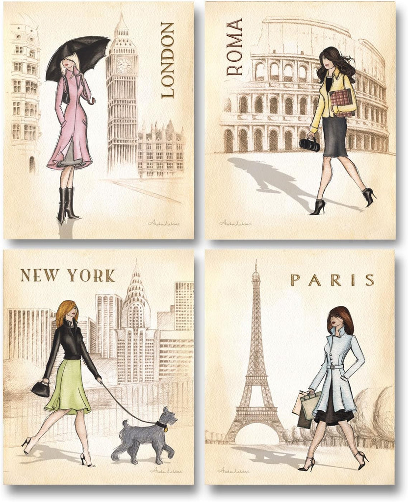 Paris, London, Roma and New York Set by Andrea Laliberte 11"x14" Art Print Poster