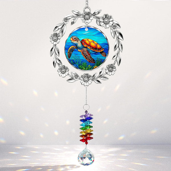 Fastpeace Sea Turtle Suncatcher Ornament \u2013 Stained Glass Ocean Design with Rainbow Crystal Prism \u2013 Coastal Window Hanging Decor, Beach Lover Gift, Sea Life Home Decoration