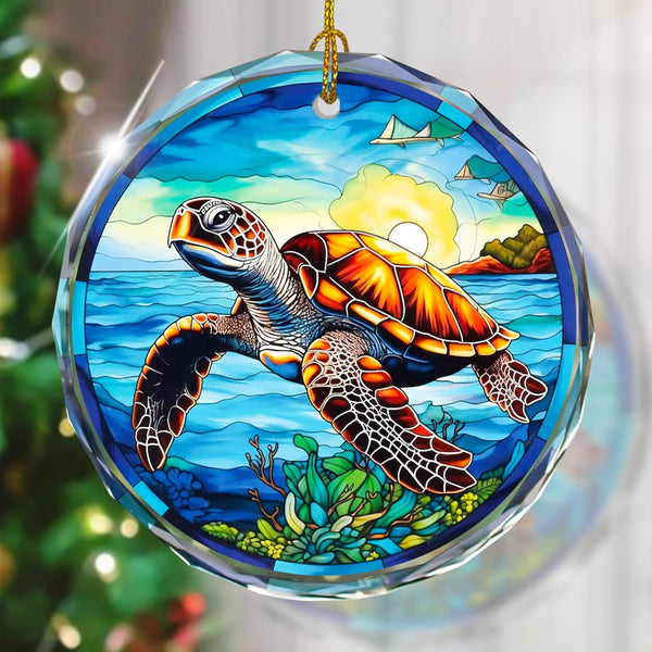 Stained Glass Sea Turtle Ornament - Christmas Tree Decor, Gift Exchange Present