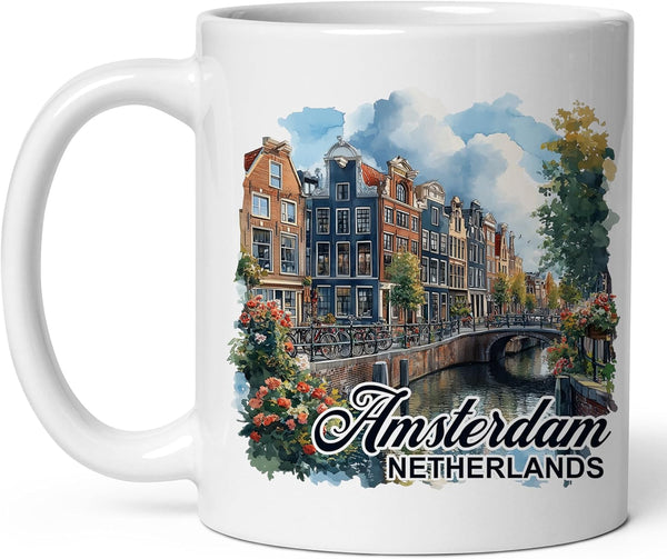 Amsterdam Netherlands Ceramic Coffee Mug 11oz Venice of the North – Tea Coffee Mug with Comfortable Grip – Unique Travel Gift Cup for Office or Home – Vibrant Long-Lasting Print ID44991