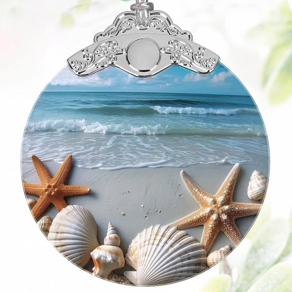 3" Stained Glass Ornaments for Christmas Tree, Heirloom Keepsake, Gift Idea - Starfish Seashells