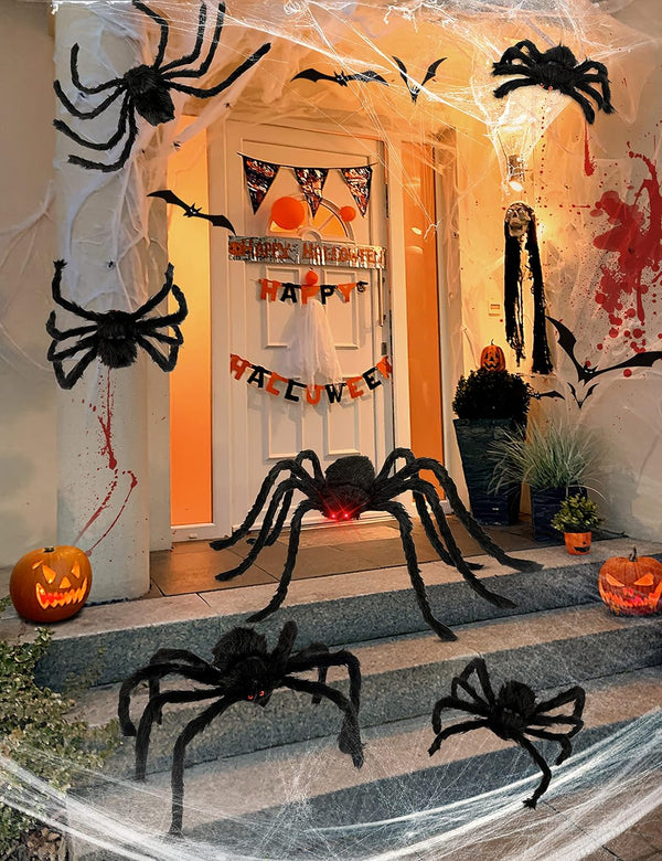6 Packs Halloween Plush Spiders Set Scary Fake Spider for Indoor Outdoor Halloween Decor for Home Party Yard Haunted House Decorations (6 Different Sizes)
