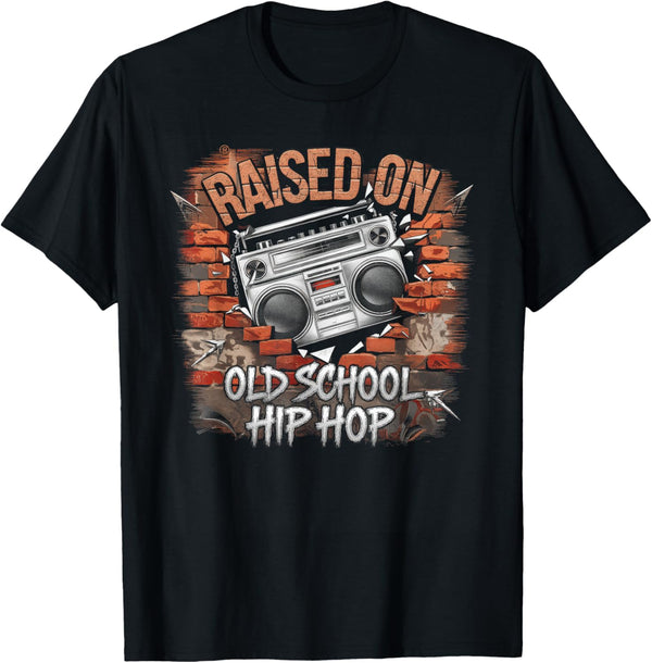 RAISED ON OLD SCHOOL Graffiti Rap HIP HOP Tshirt Cassette